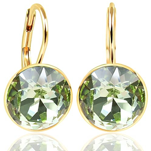 NOBEL SCHMUCK Ohrringe Gold Marken Kristallen Hellgrün 925 Sterling Silber - schlicht modern