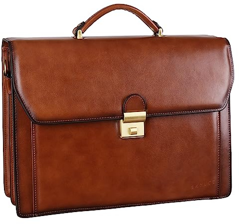 Banuce Leather Briefcase for Men with Lock Fits 15.6 inch Laptop Office Work Business Travel with Detachable Shoulder Strap and Luggage Strap (Brown) ﻿