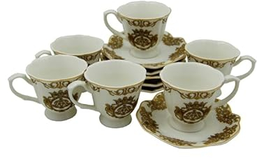 Servicio de café para 6 Blanche Royal de porcelana blanca y dorada
