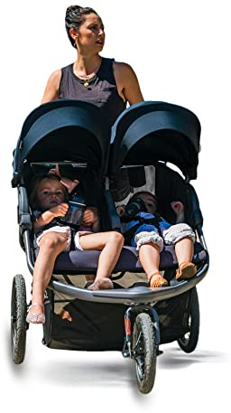 Joovy Zoom X2 Lightweight Performance Double Jogging Stroller Featuring Extra-Large Pneumatic Tires with Air Pump Included, Locking and Swiveling Front Tire, and Easy One-Handed Fold, Forged Iron