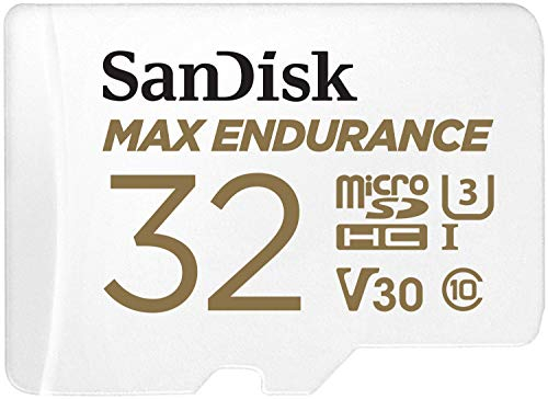 SanDisk MAX ENDURANCE Video Monitoring for Dashcams & Home Monitoring 32 GB microSDHC Memory Card + SD Adaptor 15,000 Hours Endurance, White
