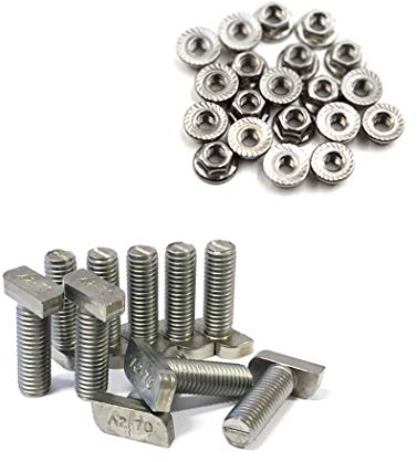 Igcon 10 tornillos de cabeza de martillo + tuercas dentadas de bloqueo M10 x 25 acero inoxidable A2 fotovoltaica