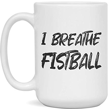 I Breathe Fistball Ceramic Coffee Mug, 15-Ounce White