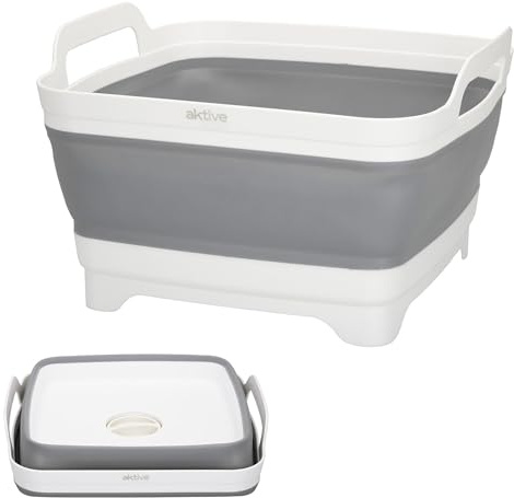 Aktive 52985 - Lavello pieghevole da campeggio | Accessori campeggio - Bacino pieghevole capacità 8,5 litri | Misure 30,5x30x20/7 cm | Plastica e gomma TPR con tappo scarico