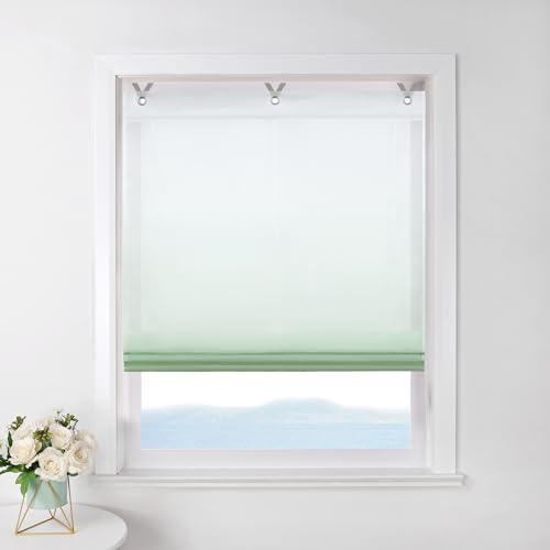 ESLIR - Tenda a pacchetto senza fori, trasparente, con occhielli e ganci, colore sfumato, stile moderno, 1 pezzo, colore: verde #2, 45 x 130 cm (larghezza x altezza)