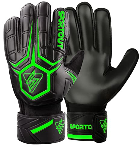 Sportout Torwarthandschuhe mit Fingersave, Fußballhandschuhe, Torwarthandschuhe Herren, 4mm Latex, für Kinder, Erwachsene und Jugendliche (Schwarz-Grün, 9)