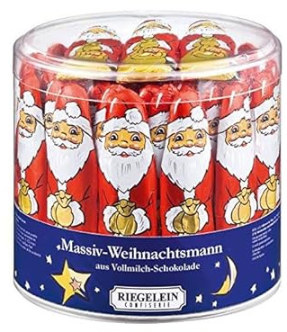 Solid Santa Claus Milk Chocolate Pieces 812g - Bulk Drum of Chocolate Santas (65 Pieces) - Riegelein Gift For Kids Adults - Christmas Eve Stocking Fillers