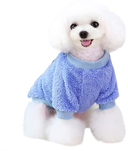Izefia Hundtröja hundkläder fleece hund ull tröja vinter varm svettskjorta med björn mjuk pyjamas fleece tröja för liten hund medium hund katt blå S