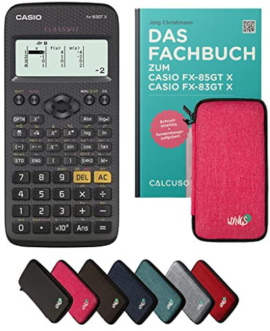 Casio fx-83GT X Incl. Funda Protectora Rosa y Libro especializado (64 páginas, DIN A5) – Calculadora científica – Smart Set (Alemán)
