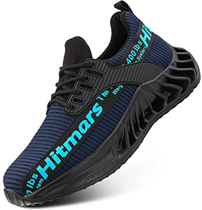 Hitmars Zapatos de Seguridad Hombre Mujer con Punta de Acero Ligero Zapatillas Trabajo Prevención Calzado de Construcción U4B Azul EU37