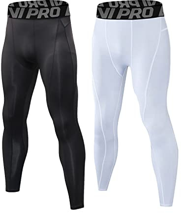 LNJLVI Leggings Sportivi Uomo a Compressione Running Pantaloni Calzamaglia ad Asciugatura Rapida(Nero-Bianco,S)