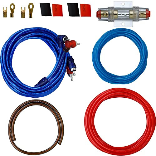 YoiYee Kit d'installation complet de câblage d'amplificateur de voiture 1500 W, kit de câblage de caisson de basses, faisceau de câblage de modification audio de voiture avec porte-fusible