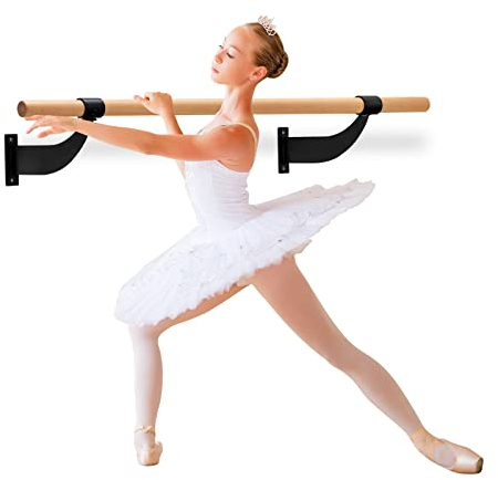 GOPLUS Wandmontierte Ballettstange, 120cm Massivholz Tanzstange aus Buchenholz, Einzel-Tanzstange mit Wandabstand und Montagezubehör für Zuhause & Studio (Schwarz)
