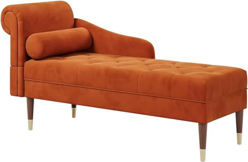Vesgantti Méridienne Salon en Velours, Chaise Longue Fauteuil Relax Canapé avec Accoudoirs Coussin Lombaire pour Salon, Appartement, Petit Espace 149,5 x 54 x 76 cm (Orange)