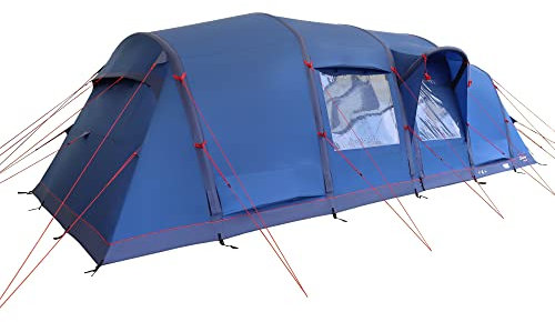Berghaus Air 800 Nightfall Tent 8 Man with Darkened Bedrooms, Living Area, 8 Man, Inflatable, Easy to Pitch, Tunnel, Sewn In Groundsheet, Large and Spacious, Family Camping, Festivals, 6000 HH, Blue