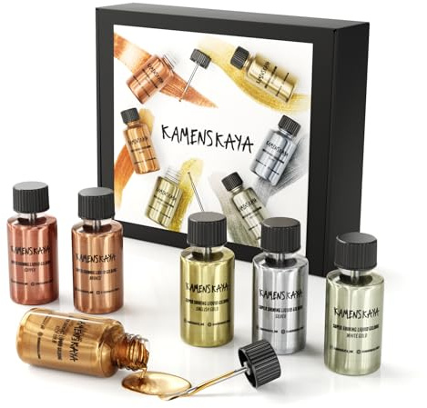 KAMENSKAYA Liquid Leaf Paint Set: Alcohol-Based Fast Drying, 6 Premium Colors (Rich Gold, White Gold, Bronze, Copper, Silver) - 0.68 fl oz (20 ml) Each