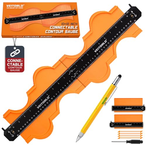VEITORLD Konturenlehre Profilwerkzeug (25,4 + 25,4 cm), Geschenke für Männer, Vater, Ehemann, Ihn, Form-Duplikator mit Schloss, Bodenbelag-Messwerkzeuge für Holzbearbeitung,