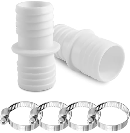 Poolschlauch Verbinder 32mm auf 32mm,2 Pcs Schlauchverbinder Adapter 32mm,Schlauchadapter Pool mit 4 Universal Edelstahl Schlauchschellen,Poolschlauch Adapter Doppelschlauchtülle