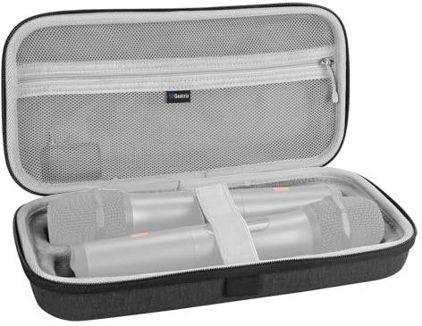 Geekria for Creators Wireless Microphone Case, Hard Shell Dual Mic Carrying Case, Travel Protective Bag with Receiver, Batteries Storage Compatible with JBL, Bietrun SY-WXM-2 (Dark Gray)