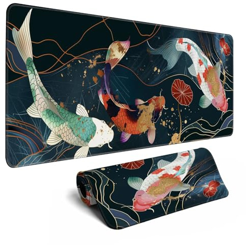Japanese Koi Fish Gaming Mouse Pad Desk Mat Kawaii Mousepad Mouse Pad, Extra Large Deskmat Cut Laptop Mouse Pads Decor-Colorful Leaves