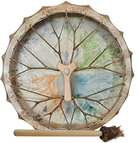 Wisylizv Schamanentrommel - Vegan Shaman Sound Healing Tool, Trommeln | Symbol der Sibirischen Trommelgeist Musik | Handgemachte Schamanische Drehtrommel mit Drumstick für Rasen, Terrassen und Balkon