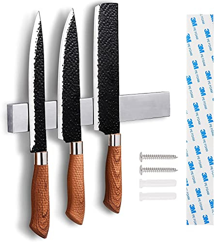 8 Inch Magnetic Knife Holder for Wall No Drill - Upgraded Stainless Steel Magnetic Knife Strip with 3M Type, Magnet Knife Strip Bar Rack for Kitchen Utensil & Tool Storage, Art Supply Essentials