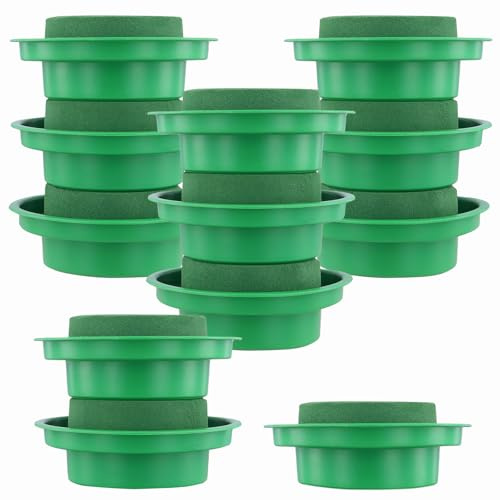 FUNSUEI 12 Pezzi 8 x 4 cm Schiuma Floreale Rotonda con Ciotola, Spugna per Fiori, Verde Schiuma bagnata, Spugna per composizioni Floreali