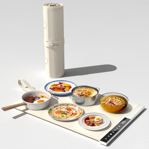 Warmhalteplatte für Speisen Wärmeschale mit 3 Zonen individuell Einstellbarer Temperatur Faltbarer Speisenwärmer für Party Buffet (Weiß)