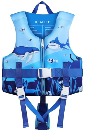 REALIKE Kids Swim Vest Toddler Floaties Adjustable Safety Strap Swimming Aids for Toddlers Children Float Swimsuit, Suitable for Age 2-10 Years/22-88lbs