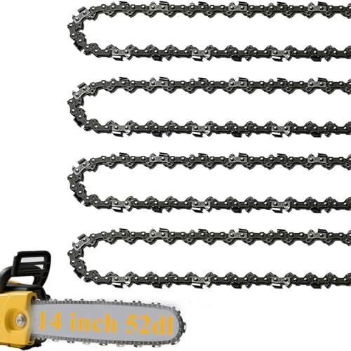4-Pack Chainsaw Chain for 14 Inch (35cm) Bar, 3/8 LP Pitch, .043 Gauge, 52 Drive Links, Fits for Bosch, Karcher, Husqvarna, Makita and More - Without Guide Bar