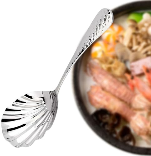 LHLZNB Stainless Steel Serving Spoon - Hammered Shell Design, Heavy-Duty Cooking Utensil, Food Grade Salad Server-Dishwasher Safe Kitchen Tools for Restaurant, Banquet, Home Use
