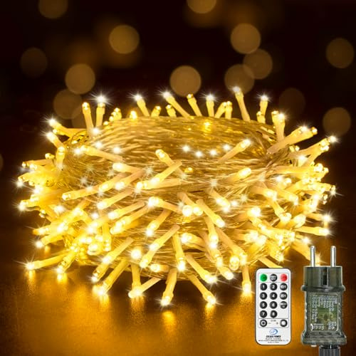 btfarm 10M 100 LED Lichterkette Außen Strom mit Fernbedienung, Timer Lichterketten Innen mit Stecker, 8 Modi Christmas Lights IP65 Wasserdicht für Garten Baum Weihnachten Balkon Outdoor, Warmweiß