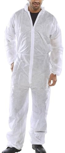 OS Smart Choice Disposable Boilersuit, White, Non-woven Polypropylene, Elasticated Hood and Waist, Laboratory Overall (5, WHITE, XL)