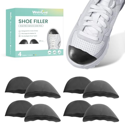 Welnove 4 pares plantillas reductoras para zapatos - Reductor talla zapato - Plantillas zapatos grandes de espuma viscoelástica, ajustan holguras, transpirable que evita molestias en dedos - L