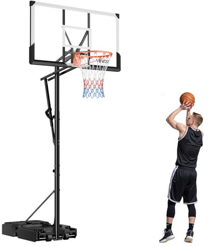 VEVOR Supporto da Basket Portatile Massimo 3,05 m Pallacanestro da Esterno con Piedistallo Regolabile in Altezza Design di Sollevamento, con Ruote e Tabellone PC da 1117,6 mm, per Cortili, Scuole