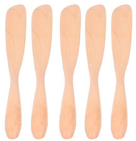 Fdit Smörknivar Av Naturligt körsbärsträ, 5-pack Träspridarset 16,5 Cm för Smörsylt Honung Jordnötssmör Köksredskap (Naturligt trä)