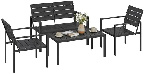 Outsunny Salon de Jardin Extérieur 4 Pièces Canapé 2 Places Noir | Table Basse, 2 Chaises, Mobilier Terrasse, Veranda de Jardin