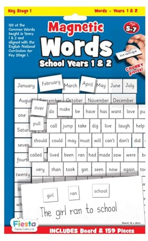 Magnetic Words Years 1 & 2 by Fiesta Crafts - Learning Resources - 160 word pieces & Magnetic Board - Early Development & Learning Toy. Ages 5+