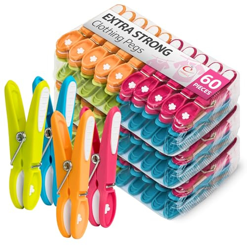 CARASELLE Clothes Pegs for Washing Line, Extra Large Heavy Duty, 60 pcs | Mark-free, plastic laundry pegs are perfect to securely grip towels, sheets, & blankets for daily use or against strong winds