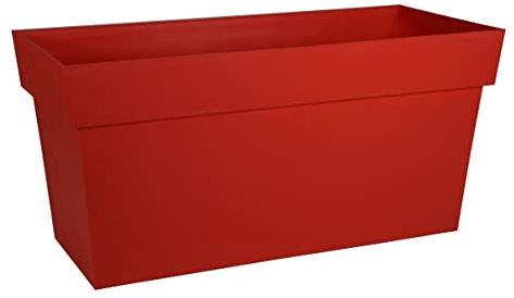 EDA - Muret Toscane 80 cm - Jardinière à roulettes - Volume 74 L - avec Réserve d'eau et Grille Filtrante + Goulotte d'Arrosage - 79 x 35 x 39 cm - Rouge Rubis