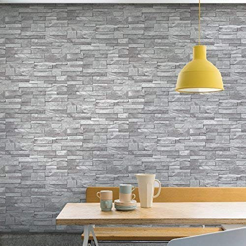 Grandeco Stone Pattern Wallpaper Faux Effect Realistic Embossed Brick (Grey A17202)