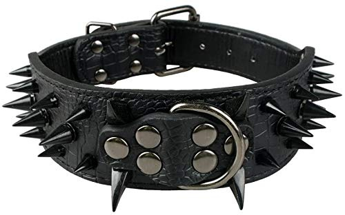 Collar de Perro Collares de Cuero Acolchados Lujosos con Tachuelas Afiladas para Perros Medianos Grandes Collar 5cm de Ancho Anti Mordiscos M,Nr-Nr