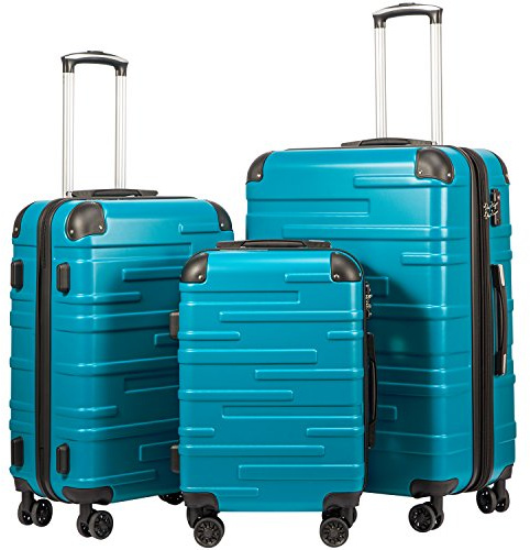 Coolife Hardside Luggage 3 Piece Set with TSA Lock, Spinner Wheels, Telescopic Handle, Lightweight Travel Suitcases (Lake Blue, 3 piece set)