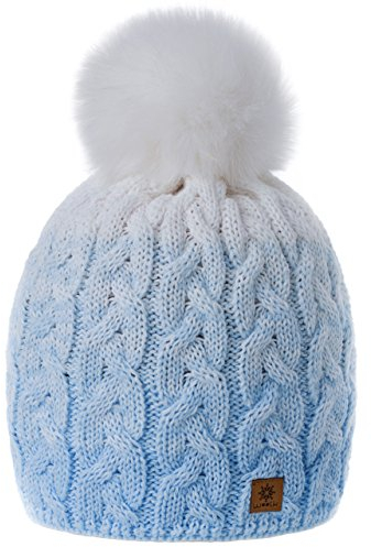 MFAZ Morefaz Ltd Damen Herren Winter Beanie Strickmütze Mütze Wurm Fleece Bommel Fashion SKI (Sky White)