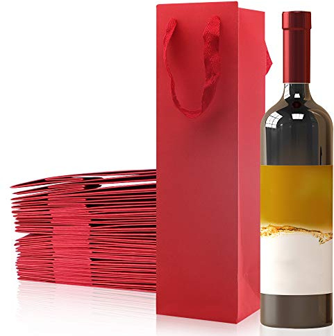 Bolsa de vino de 25 Botella individual, botella del regalo de Champán del vino del papel de Kraft que llevan los bolsos con las (rojo)