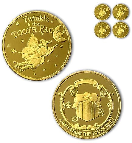 NLR Tooth Fairy Coins [4 st] Tandälva gyllene mynt upplevelse för de förlorade tanden