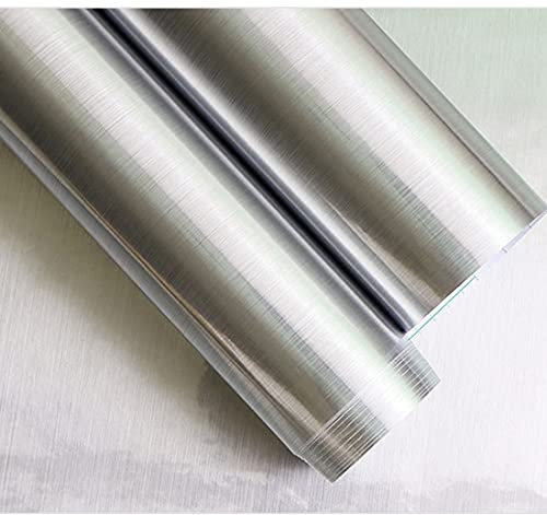 Papel tapiz autoadhesivo para refrigerador de lavavajillas con apariencia de metal plateado, pelar y pegar (40 x 200 cm)