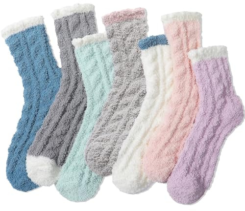 Passionbility Fuzzy Socks for Women - 7 Pairs Fluffy Socks Womens, Cozy socks for Women Slipper Sock
