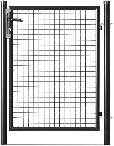 Gardenode Portillon de Jardin grillagé en Acier galvanisé Porte de Jardin pour clôture avec Serrure Maille 50 x 50 Passage 1m x H 1m75 Noir