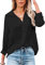 Womens Blouse Casual Long Sleeve Shirt Tops V Neck Button Down Shirts Basic Loose Tunic T Shirts (M, Black)